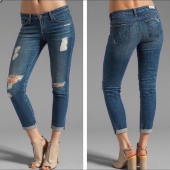 Ag Adriano Goldschmied Stevie Ankle Slim Straight Distressed Blue Jeans, size 25 - Picture 11 of 11